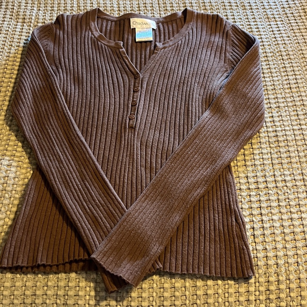 Chadwicks Chocolate Ribbed Knit Top